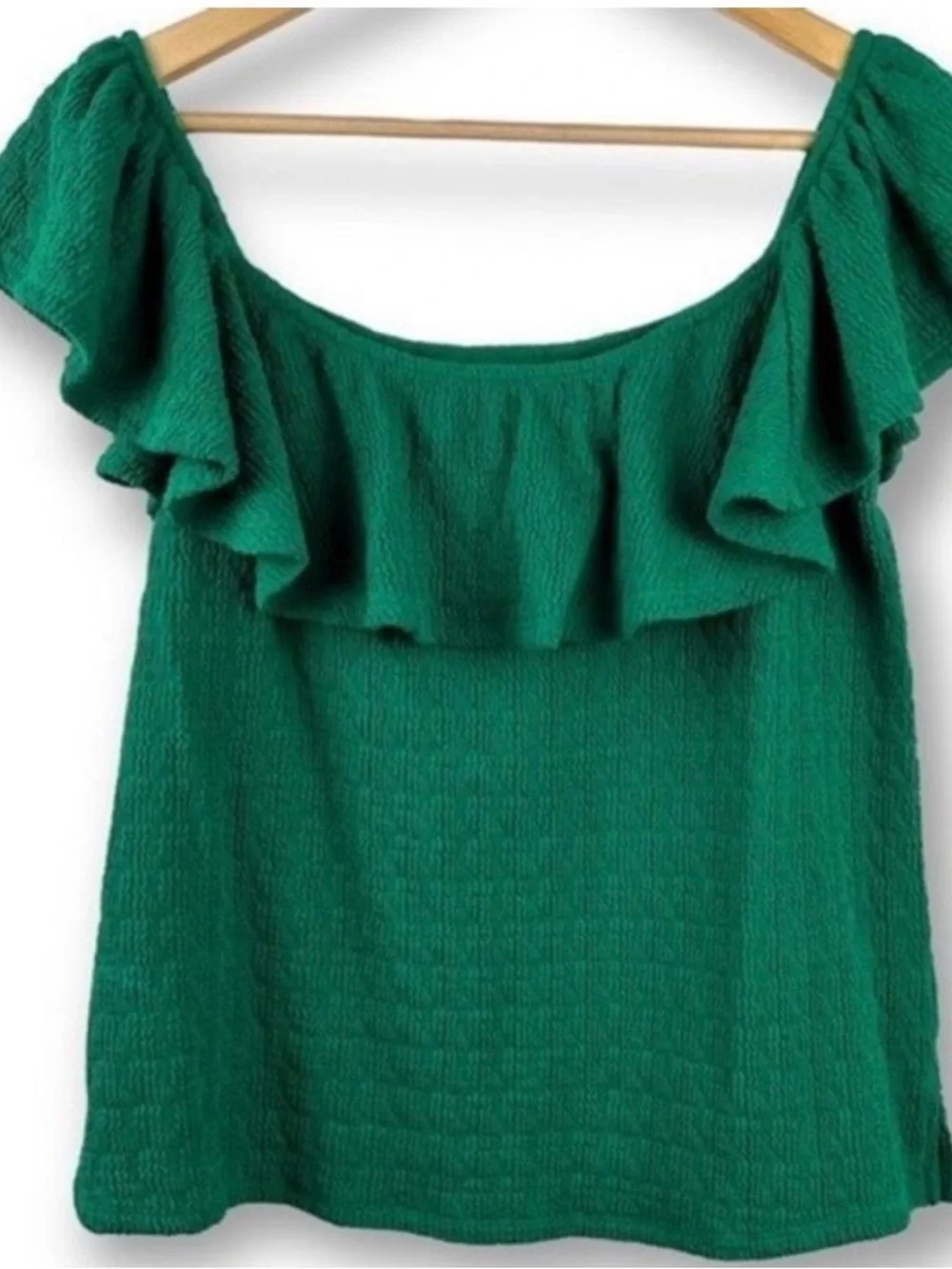 Anthropologie Emerald Green Ruffle Textured One-Shoulder Camisole - Picture 5 of 8